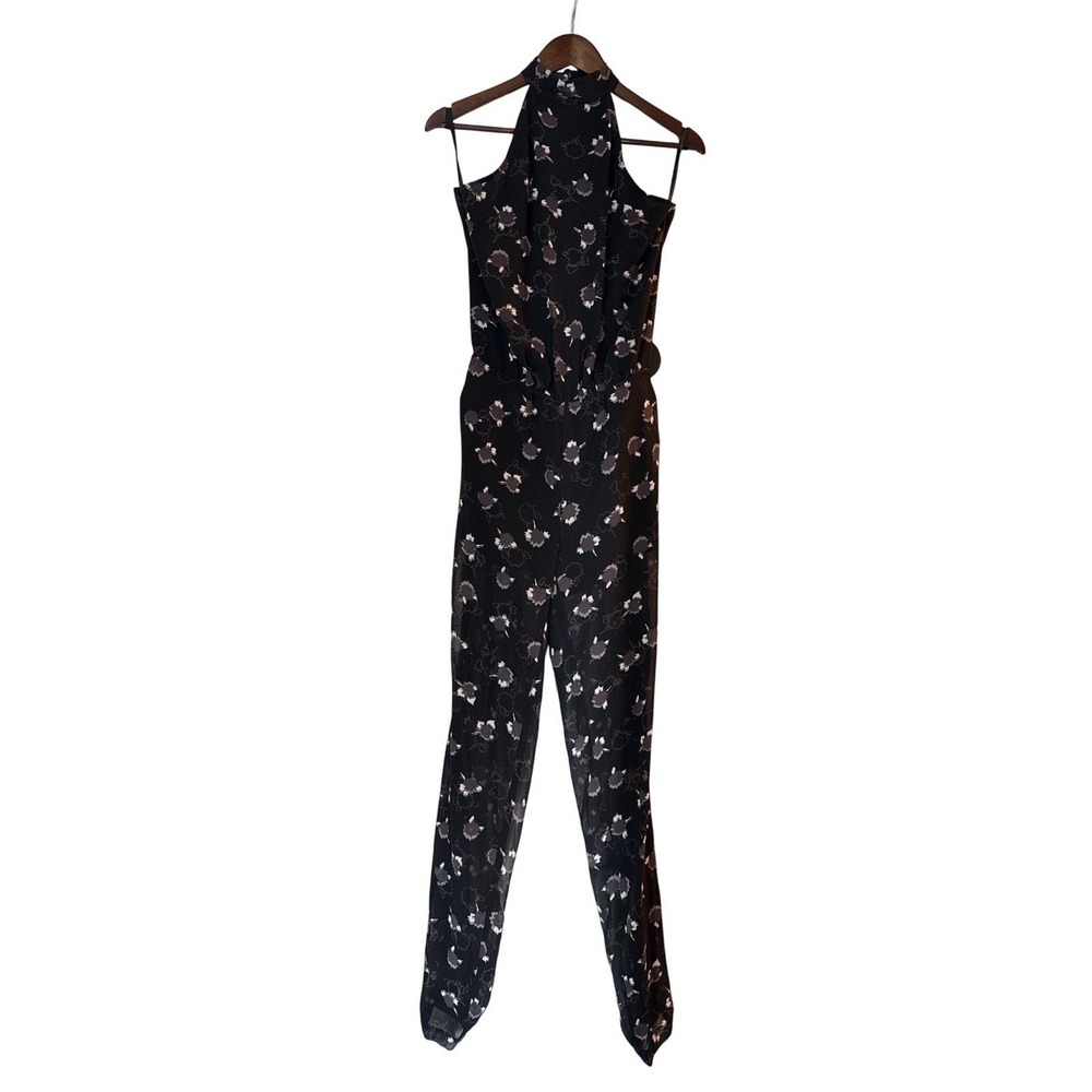 Rebecca Minkoff Hayley Jumpsuit Black Floral Halter Neck Sheer Back Size 00 NEW - Picture 3 of 10